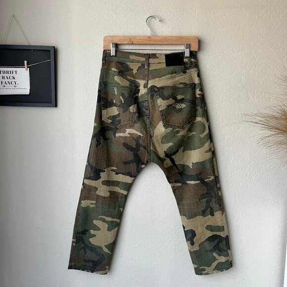 R13 Denim Jeans Tailored Drop Crotch Beige Camo Mid Rise Cropped Pants‎ Size 24 - Picture 8 of 12